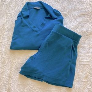 small blue two piece lounge set